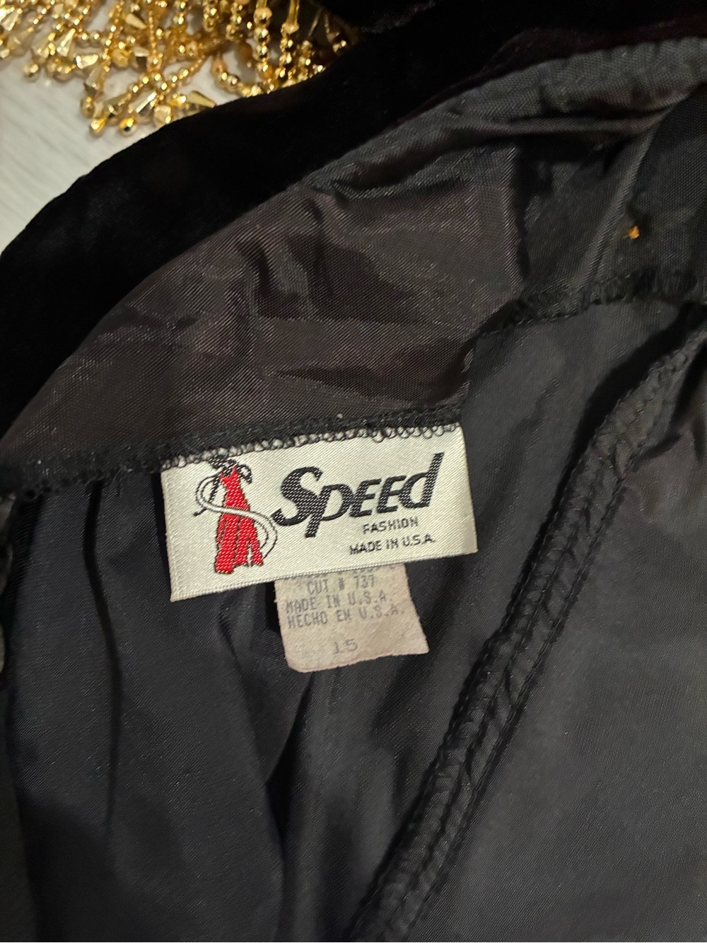 Speed Brand Vintage 80s Black Velvet Gold Beaded Party Prom dress - Picture 16 of 16